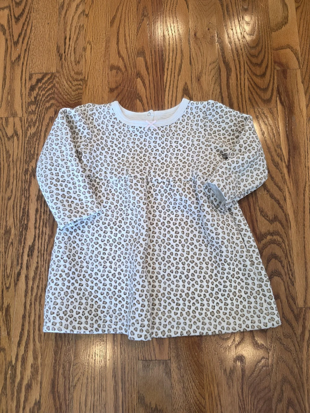 Toddler Girls' Long-Sleeve Leopard Print Dress - White & Brown